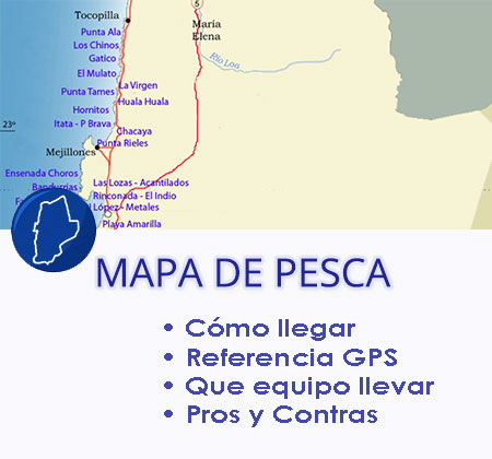 Mapa con todos los lugares de pesca de la segunda región, cómo llegar, características, que eqwuipo llevar